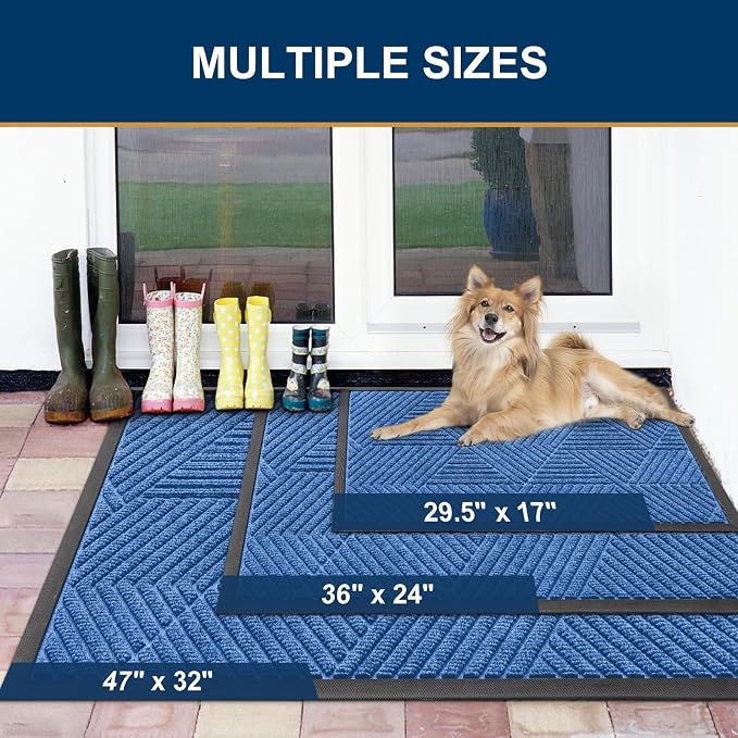 Smiry Front Door Mat Outside Entrance, Heavy Duty Sturdy Natural Rubber Doormat