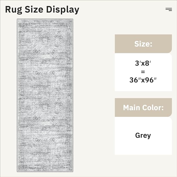 Soalmost Runner Rug 3x8 Washable Non-Slip Hallway Runner Rugs