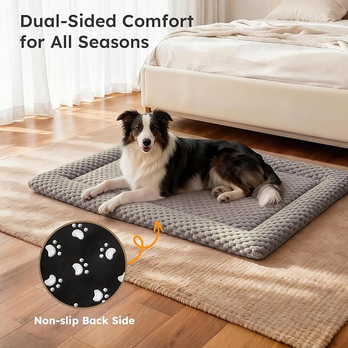 Dog Bed Mat, Dual-Sided Dog Crate Bed Mat - Ultra Soft & Machine Washable Kennel Pad for Large Dogs, All-Season Comfort Pet Bed for Crates, Travel, and Home, Light Brown, 35 x 23 Inch