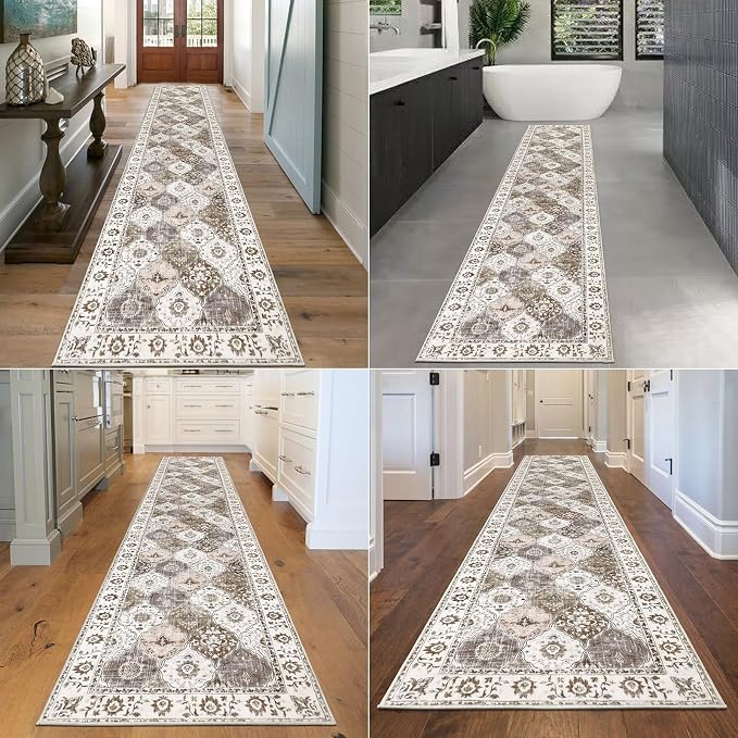 HEBE Hallway Runner Rug 2'x10' Washable Vintage Distressed Area Rugs Non Slip