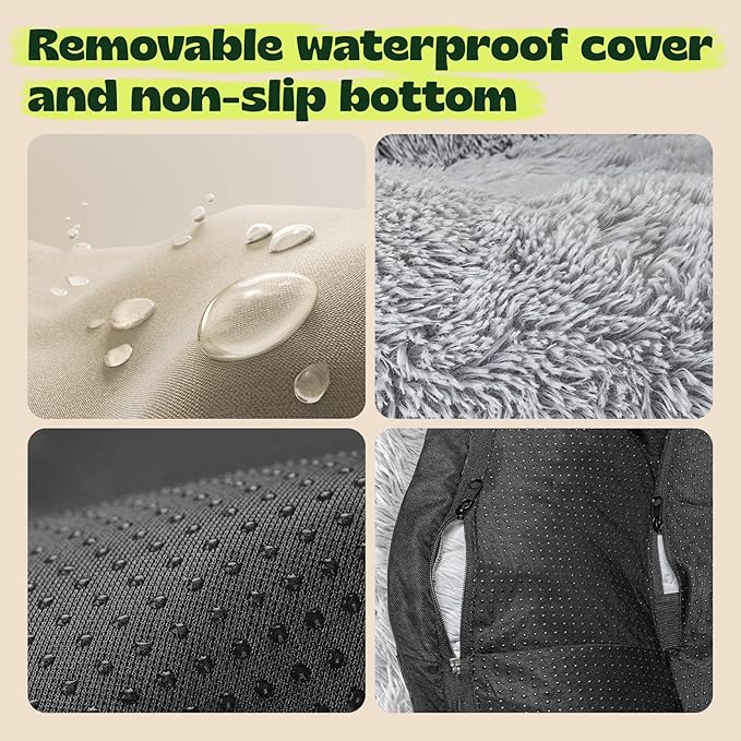 Orthopaedic Round Dog Beds for Large Dogs Washable with Removable Cover,Extra Comfort Calming Foam Cooling Gel Pet Bed with Waterproof Plush Cushion,Fluffy Anti Anxiety Cuddler for Sleep 36 Inch,Grey