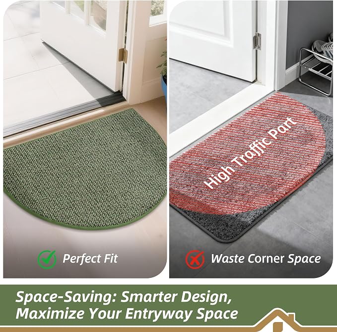 BEQHAUSE Dirt Trapper Door Mat 24" x 36" Half Circle Non-Slip Washable Doormats