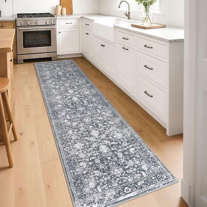 KILOCOCO Hallway Runner 2x8 Rug Runner Printed Vintage Floral Washable Kitchen