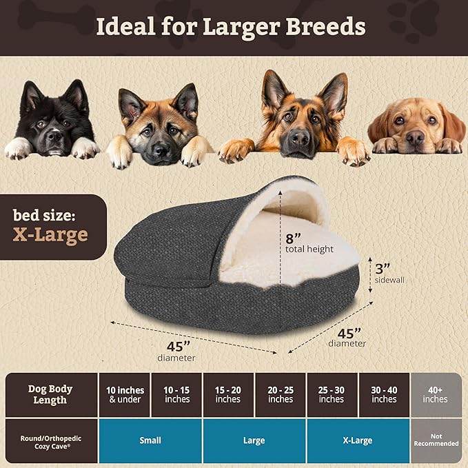 Snoozer Luxury Cozy Cave Pet Bed, Showdog Collection, Extra Large – Merlin Pewter