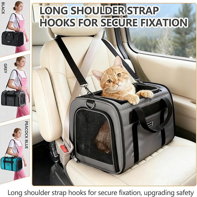 Cat Travel Carrier .Foldable Dog Carrier Bag, Soft Sided cat Carrier up to 20 Lbs,Pet Carrier Soft-Sided Escape Proof with 4 Ventilated Windows, Airline Approved Cat Carrier (Grey)