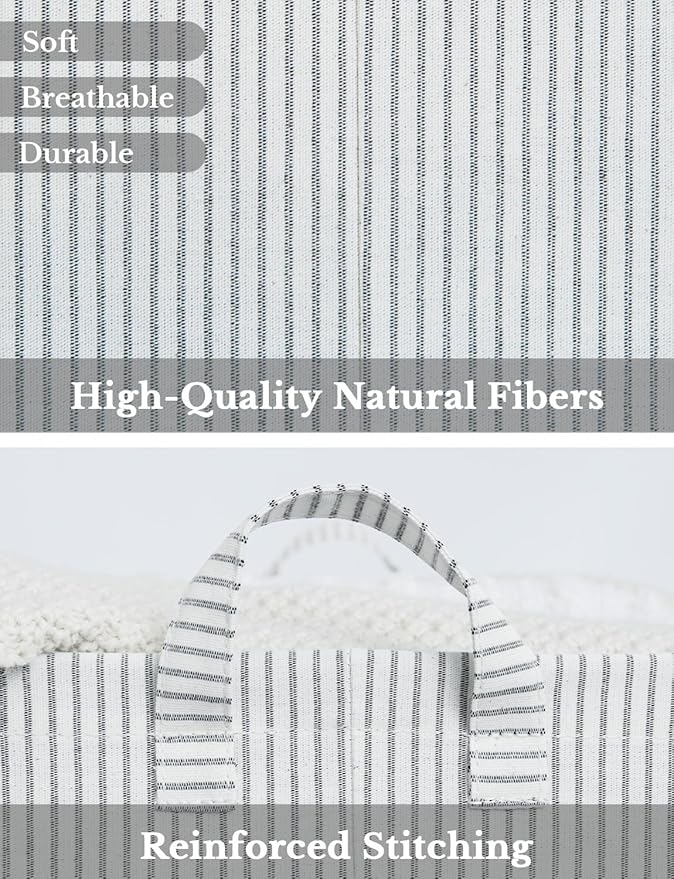 StorageWorks Storage Bins, Fabric Storage Bins for Shelves, Extra Large Storage Baskets with Metal Frame, Closet Baskets and Bins with Handles, Jumbo, Gray and White Stripes, 2-Pack
