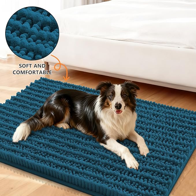 Smiry Dog Door Mat for Muddy Paws 24x16, Absorbent Dirt Trapper, Non-Slip