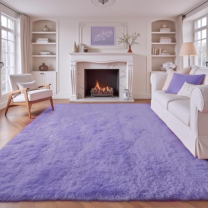 6x9 Area Rug for Living Room: Fluffy Shag Soft Washable Rugs Large Fuzzy Plush Indoor Carpet for Bedroom Nursery Playroom Kids Girls Boys Room (Purple, 6'x9')