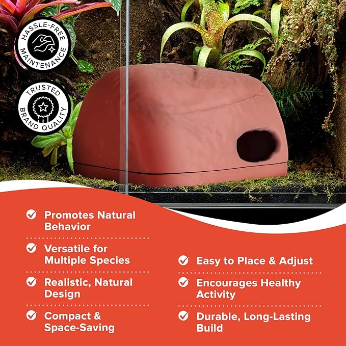 Gecko Cave Reptile Hide – Naturalistic Terrarium Shelter for Geckos, Lizards, Snakes, Bearded Dragons, Tortoises & Other Reptiles - Terracotta