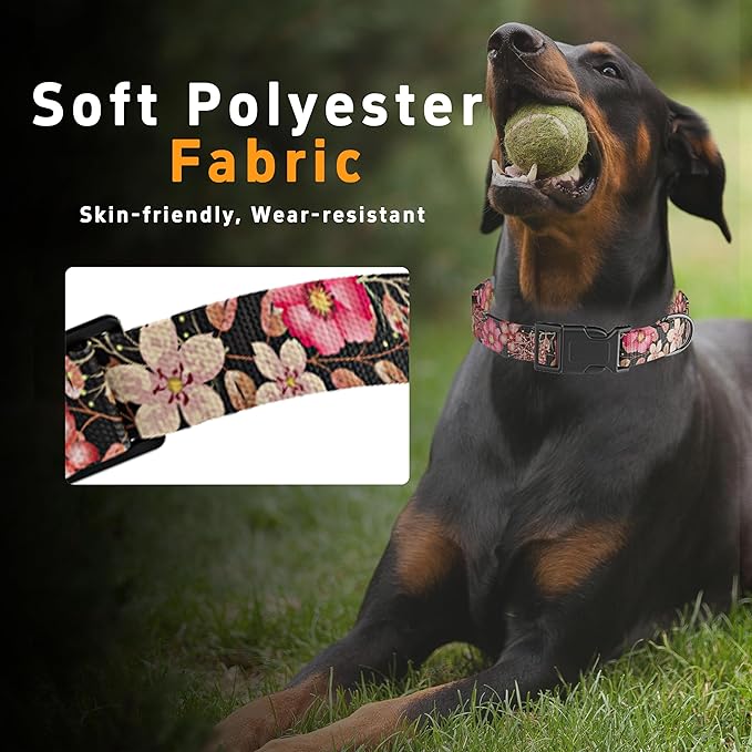 Dog Collar for Boys Girls, Flower Puppy Collar for Small Medium Large Dogs, Adjustable Soft Floral Pattern Pet Collar with Safety Buckle for Male Females(Red Floral,XS)
