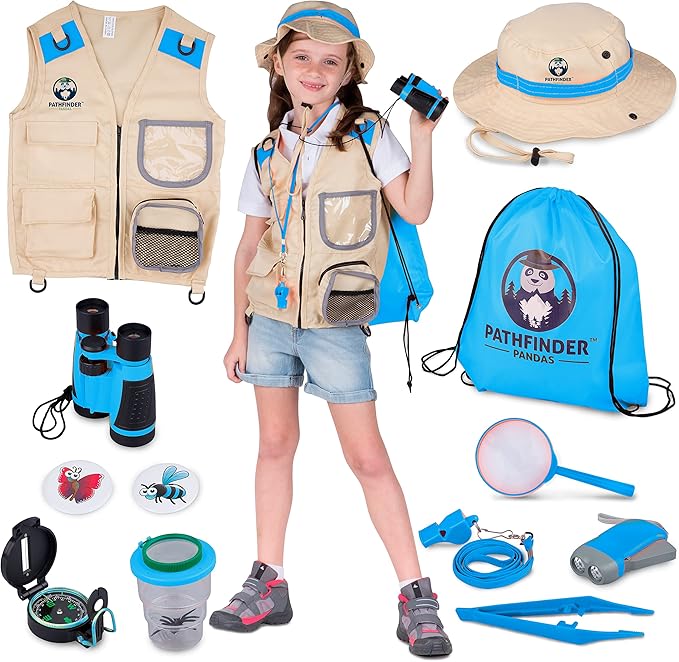 Kids Explorer Kit with Safari Vest & Hat for 3-12 Year Old Boys & Girls - Safari Costume Kids, Zoo Keeper, Paleontologist, Bug Kit & More - Giftable STEM Outdoor Explorer Kit for Kids + Bug Ebook