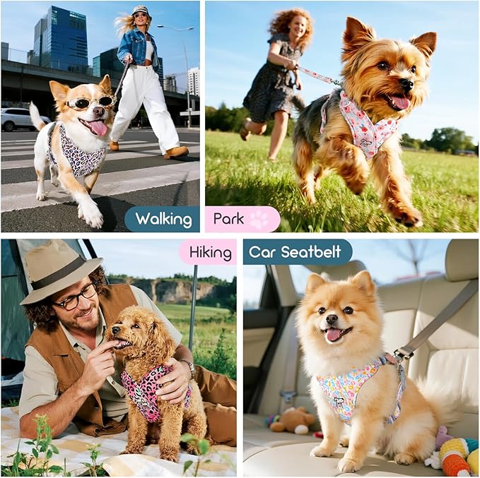 Pawaboo Small Dog Harness and Leash Set, Puppy Harness X-Frame No Pull No Choke, Dog Vest Harnesses Adjustable for Small Medium Sized Dogs,Soft Breathable Pet Harnesses, S, Magenta Leopard