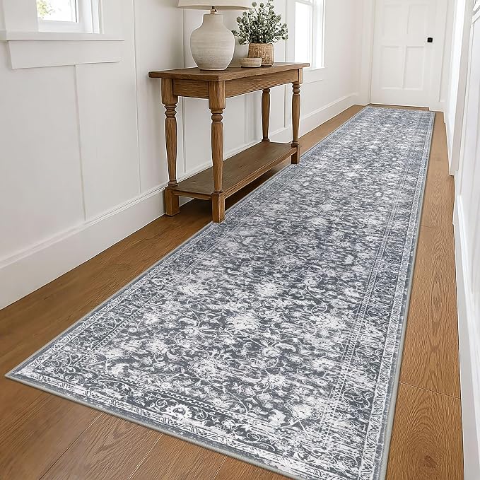 KILOCOCO Hallway Runner 3x18 Rug Runner Printed Vintage Floral Washable Kitchen
