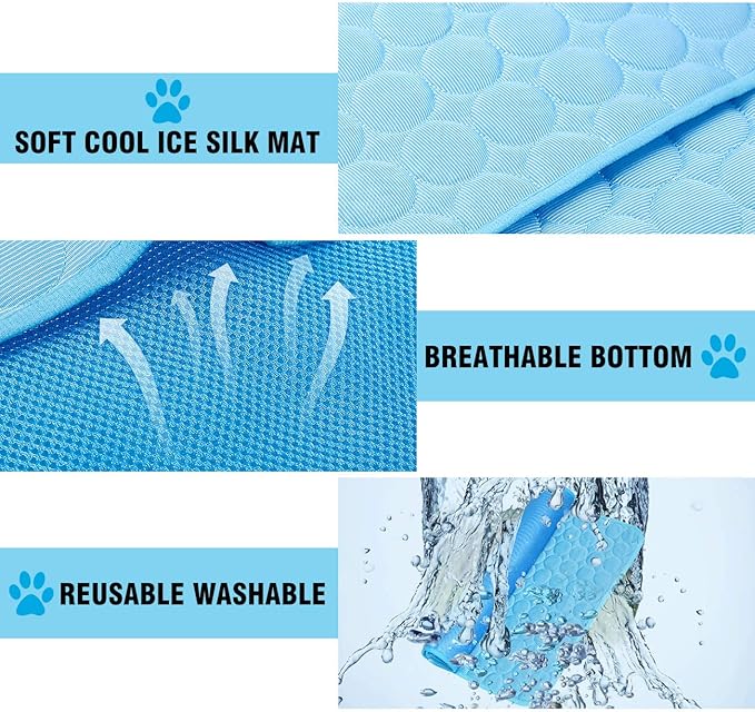 Dog Cooling Mat, Pet Dog Self Cooling Pad, Ice Silk Washable Summer Cool Mat for Cats, Kennels, Crates and Beds (XX-Large 59''×40'', Blue)