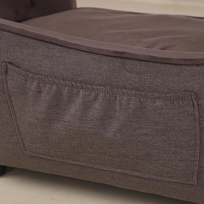 Getifun Pet Sofa Bed, Velvet & Linen Fabric Pet Couch Chair with Removeable & Washable Cushion for Small Dogs Cats (Brown)