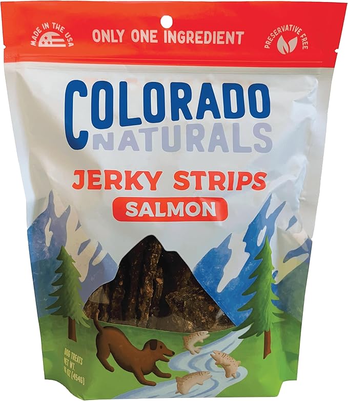 Colorado Naturals Salmon Jerky Chips Dog Treats 16 oz Beef Jerky Chips Dog Treats 6 oz – All-Natural, Made in USA, No Fillers or Preservatives – Great for Muscle Development