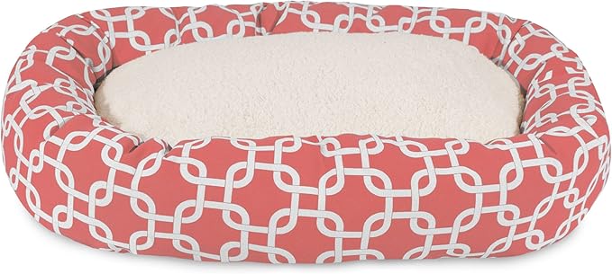 Majestic Pet 24 Inch Links Sherpa Calming Dog Bed Washable – Cozy Soft Round Dog Bed with Spine for Head Support - Fluffy Donut Dog Bed 24x19x7 (inch) – Round Pet Bed Small - CORAL