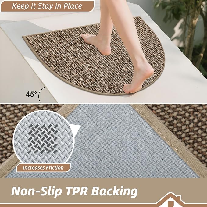 BEQHAUSE Dirt Trapper Door Mat 17" x 30" Half Circle Non Slip Washable Doormats