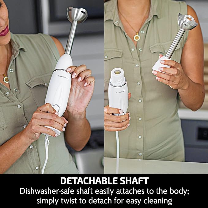 OVENTE Immersion Hand Blender, 300W Electric Handheld Portable Stick Mixer with 2 Mixing Speed and Stainless Steel Blades for Effortless Blending Smoothies, Shakes, Puree or Baby Food, White HS560W