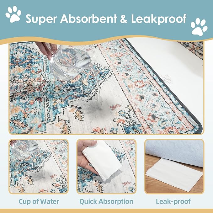 Washable Pee Pads for Dogs 2 Pack, 36" x 24" Reusable Puppy Pads Waterproof, Super Absorbent Dog Rugs, Leakproof, Dog Crate Pad, Playpen Mat, Whelping Pads, Blue Medallion
