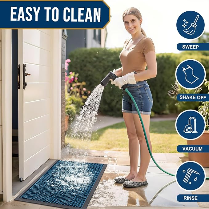 Smiry Front Door Mat Outside Entrance, Heavy Duty Sturdy Natural Rubber Doormat