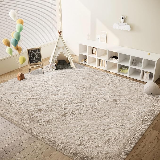 8x10 Area Rug for Living Room: Fluffy Shag Soft Washable Rugs Large Fuzzy Plush Indoor Carpet for Bedroom Nursery Playroom Kids Girls Boys Room (Camel, 8'x10')