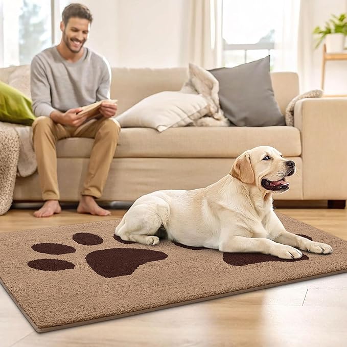 Buganda Dog Door Mat for Muddy Paws, Absorbent Dirt Trapper Washable Indoor Doormats, Non Slip Low-Profile Mud Mat for Dogs, Front Entrance Doormat for Inside Floor (30x20 Inches, Beige)