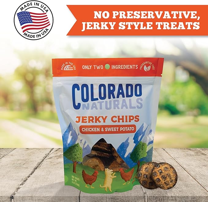 Colorado Naturals Chicken & Sweet Potato Jerky Chips Dog Treats, 6 oz – All-Natural, Made in USA, No Fillers or Preservatives – Promote Bone and Joint Health