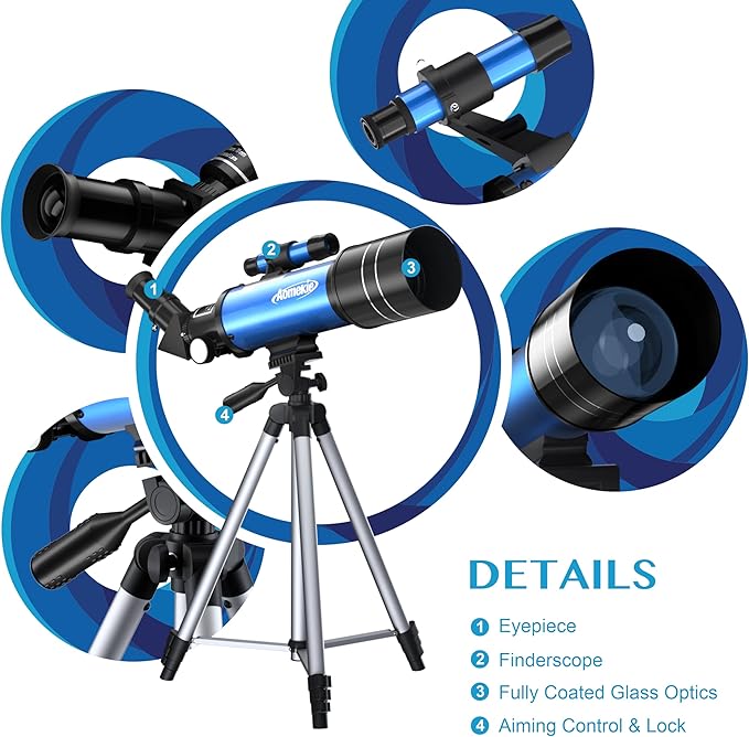 AOMEKIE 40070 Telescopes for Astronomy Beginners and Adults 70mm Astronomical Telescopes with Adjustable Tripod K6/25 Eyepieces Phone Adapter