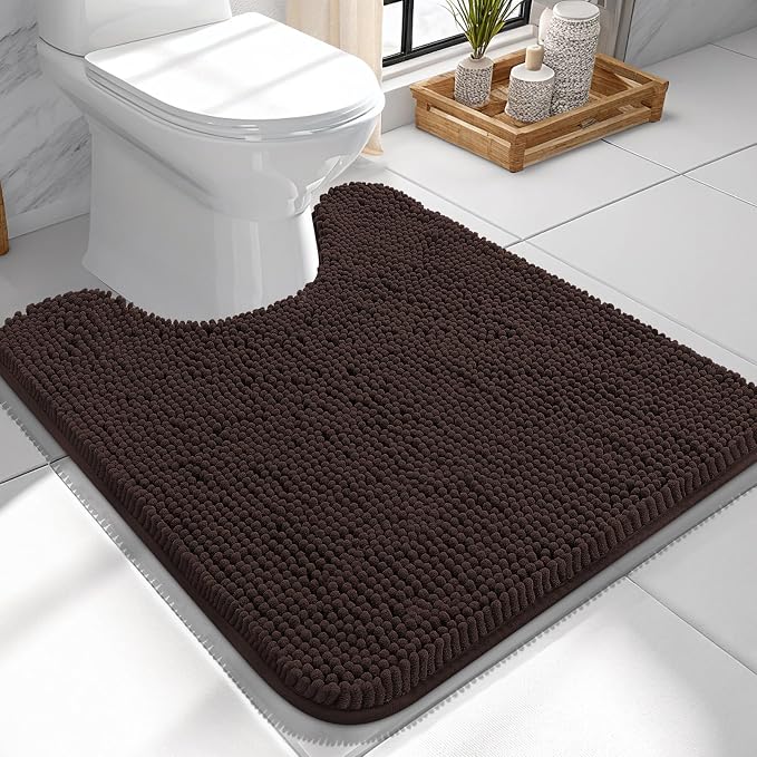 OLANLY Toilet Rugs U-Shaped 24x24, Extra Soft Absorbent Chenille Contour