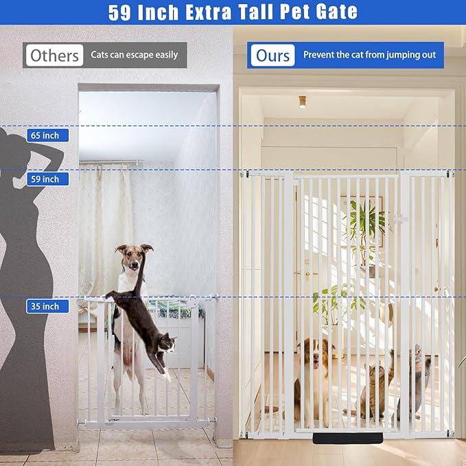 59 Inch Extra Tall Pet Gate for Cats,29.92“- 48” Adjustable Wide Dog Gates,No Drilling Pressure Mounted Walk Through Tall Cat Gate for Doorways,Hallway,Stairs