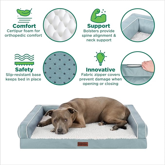 Furhaven Cooling Dog Sofa Bed – Memory Foam Couch with Bolsters, Textured Plush & Water-Resistant Cover, Washable Cover - Riverway, Large