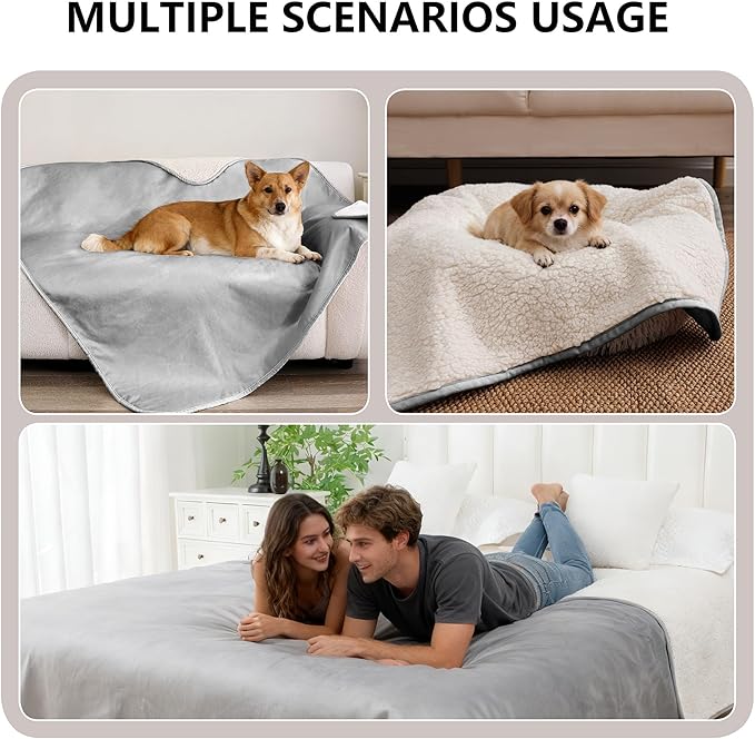 Waterproof Blanket for Couch, Leak Proof Dog Bed Sherpa Throw Blankets Reversible Pet Sofa Furniture Protector Machine Washable-60 x80,Darkgrey