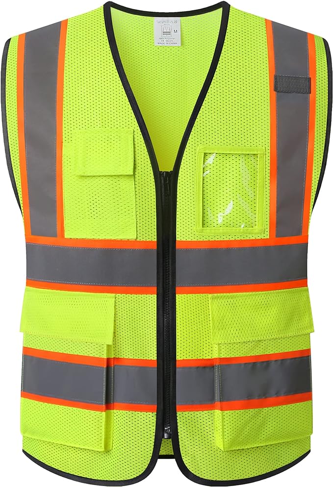 Reflective Mesh Safety Vest for Men Women with 5 Pockets and Zipper Front High Visibility Mesh Vest Hi Vis Construction Work Vest,Meets ANSI/ISEA Standards(EK175-Yellow-5XL)