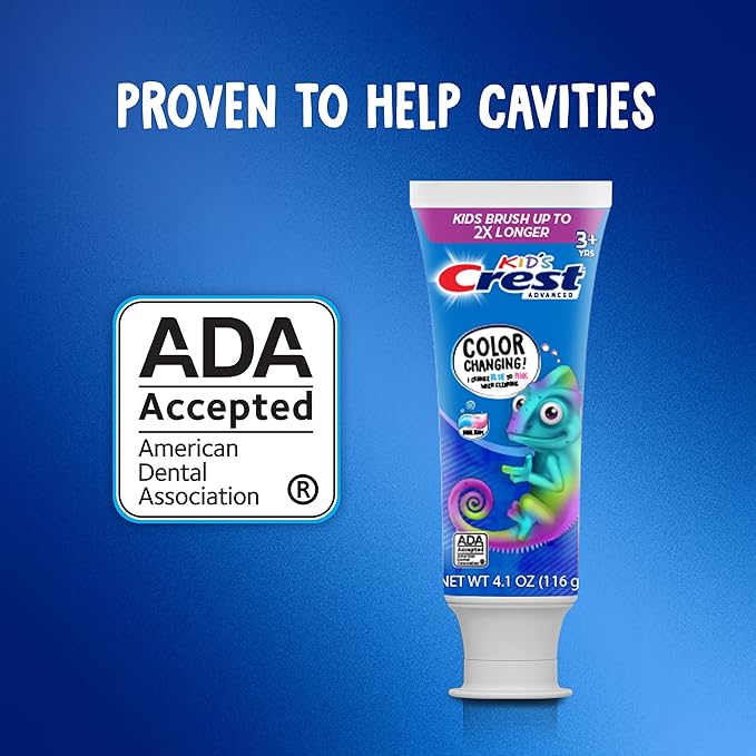 Crest Advanced Kid's Fluoride Toothpaste, Bubblegum Flavor, 4.2 oz, 3 Count, Color-Changing Anticavity Toothpaste