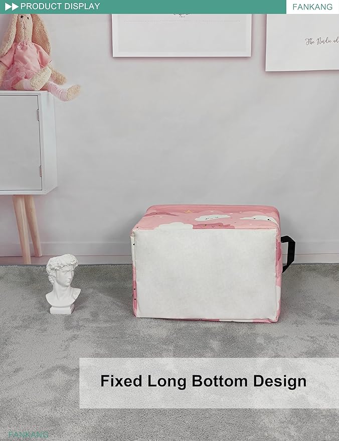 FANKANG Storage Bins, Nursery Hamper Canvas Laundry Basket Foldable with Waterproof PE Coating Large Storage Baskets for Kids Boys and Girls, Office, Bedroom, Clothes,Toys(Rec-pink cloud ）