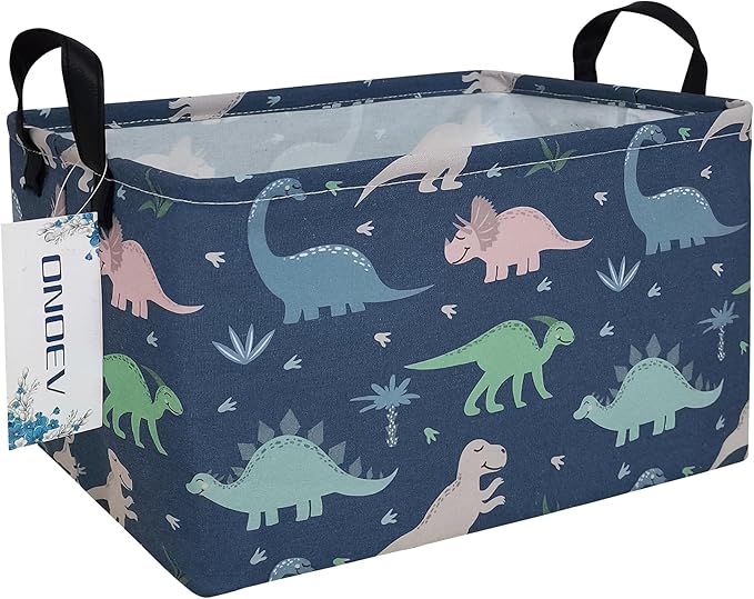 Rectangular waterproof laundry basket,foldable storage basket,laundry Hampers with handle,gift basket,suitable for children's room and toy storage (Blue Dinosaur)