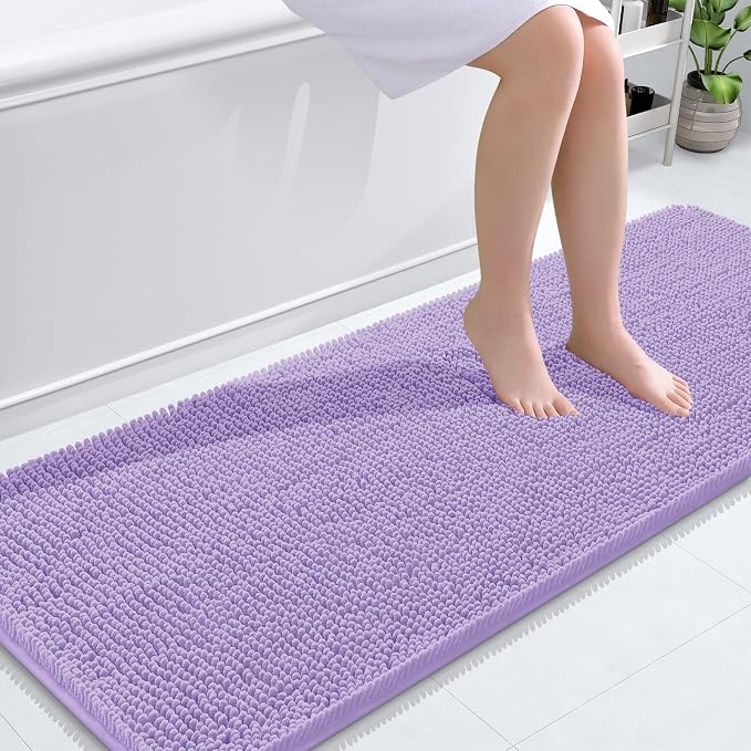 OLANLY Bathroom Runner Rugs 59x24, Soft Absorbent Chenille Bath Rugs, Rubber