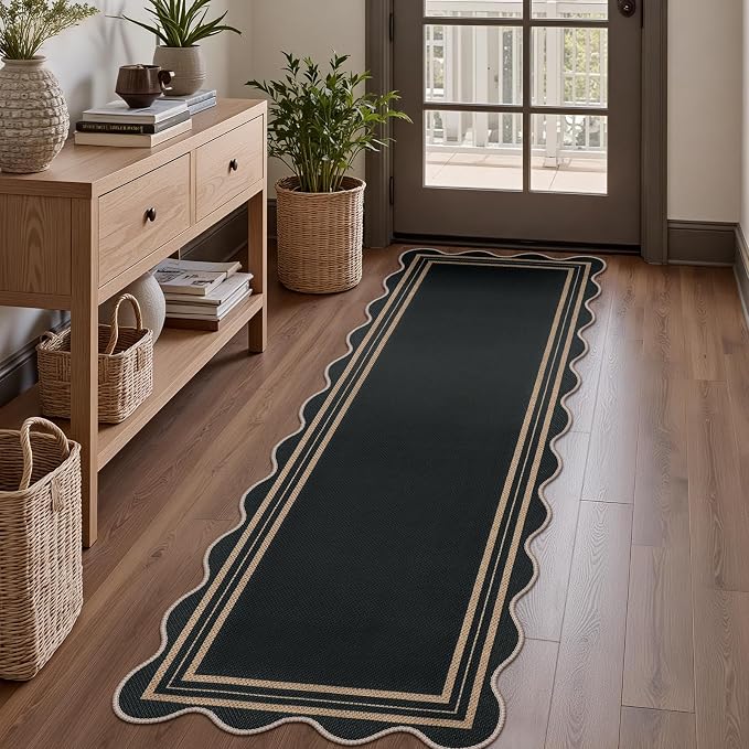 Scalloped 2x6 Kitchen Runner Rug, Washable Rugs