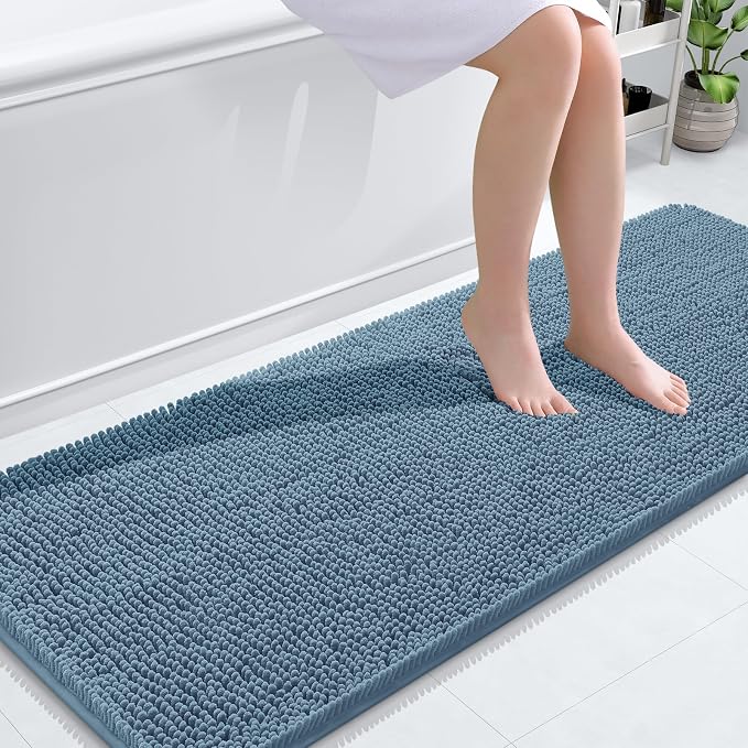 OLANLY Bathroom Runner Rugs 59x24, Soft Absorbent Chenille Bath Rugs, Rubber