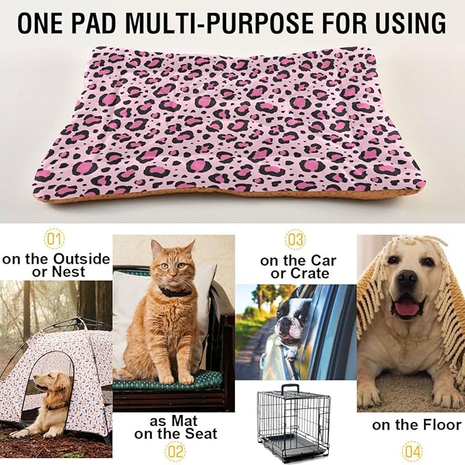 Pink Leopard Print Pet Bed Cute Dog Bed Mat Absorbing Non Slip Pad Pet Sleeping Mat for Small, Medium, and Large Dogs Puppy Cat 24 in x 18 in