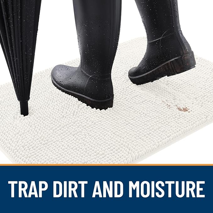 OLANLY Dog Door Mat for Muddy Paws 30x17, Absorbs Moisture and Dirt, Absorbent Non-Slip Washable Doormat, Quick Dry Chenille Mud Mat for Dogs, Entry Indoor Entryway Carpet for Inside Floor, Ivory