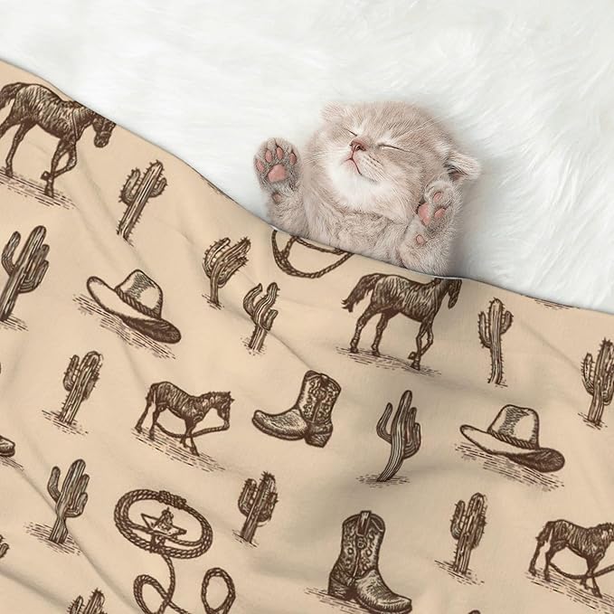 Waterproof Dog Blanket Soft Pet Blanket for Puppy Cat, Fleece Cat Throw Blankets for Furniture Bed Couch Sofa Reversible - Western Cowboy 1