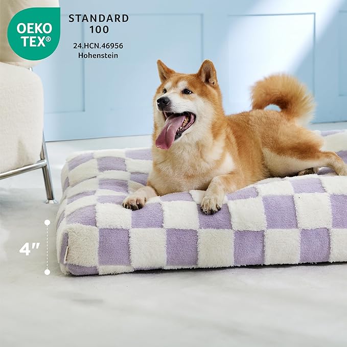 LE SURE Dog Beds Medium Size-Thick Shredded Chopped Foam Pet Bed Indoor with Removable Cover, Cute Modern Fuzzy Plush & Anti Slip Bottom, Purple