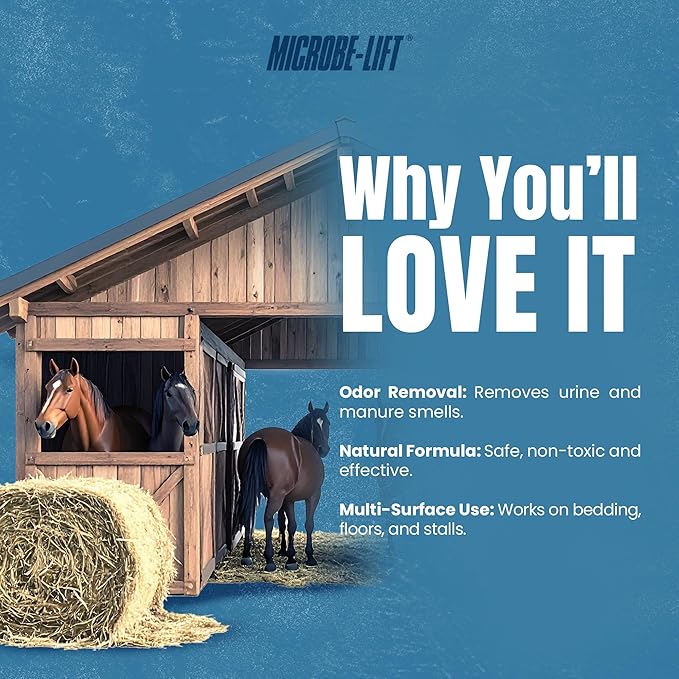 Microbe-Lift Horse Manure & Urine Eliminator – 1 Gallon – Concentrated Formula for Waste & Bedding – Safe for Horses, Feed & Water Areas – Freshens Stalls, Barns & Bedding