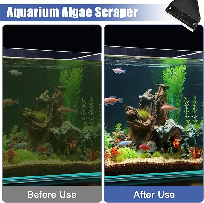 Algae Scraper for Glass Aquariums, Stainless Steel Fish Tank Cleaner Tool with 10 Blades, 25.6" Adjustable Handle Aquarium Glass Cleaning Accessories