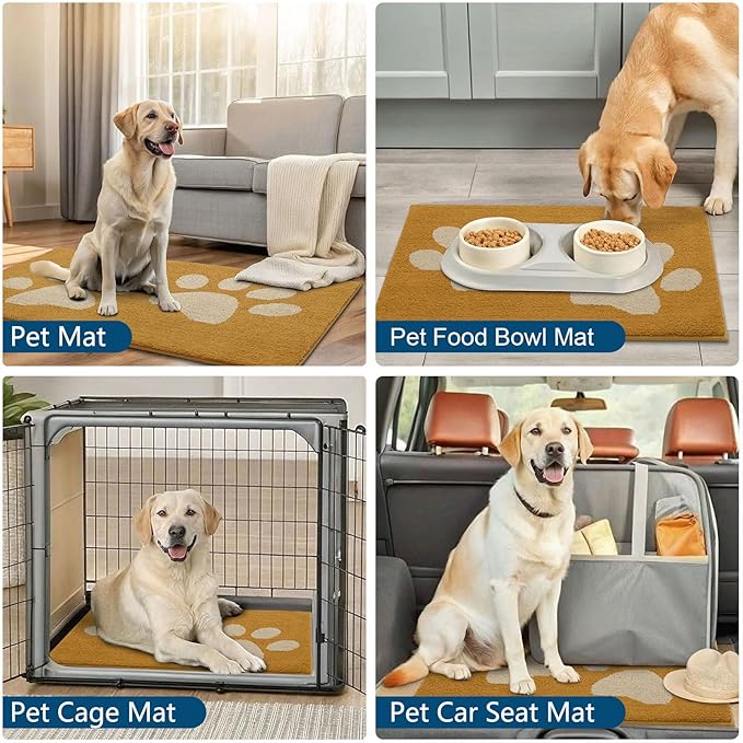 Buganda Dog Door Mat for Muddy Paws, Absorbent Dirt Trapper Washable Indoor Doormats, Non Slip Low-Profile Mud Mat for Dogs, Front Entrance Doormat for Inside Floor (30x20 Inches, Yellow)