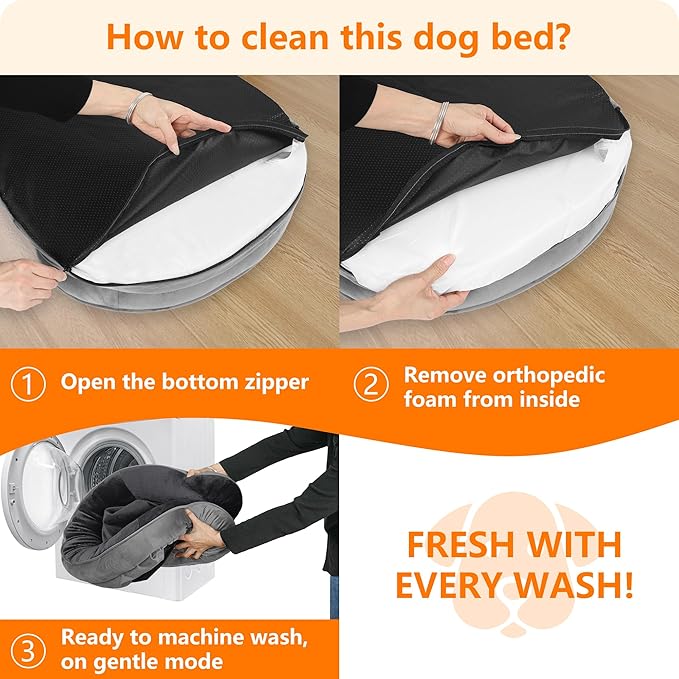 Dwanton Orthopedic Dog Bed for Extra Extra Large Dogs with Gel Memory Foam, Waterproof Dog Sofa, Washable Pet Bed with Four Sided Bolster Cushion, Removable Cover & Non-Slip Bottom, 48", Dark Gray
