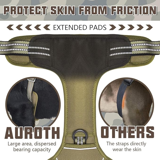 Auroth Tactical Dog Harness for Small Medium Dogs No Pull Adjustable Pet Harness Reflective Working Training Easy Control Pet Vest Military Service Dog Harnesses Army Yellow M