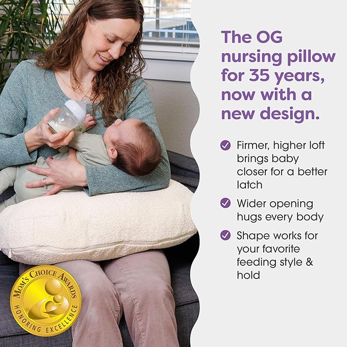 Boppy Nursing Pillow - Ergonomic Bottle & Breastfeeding Pillow with High, Firm, Large Area, Water-Repellent Cushion with Washable Cover; Baby Safety Alliance Verified - Oatmeal Boucle